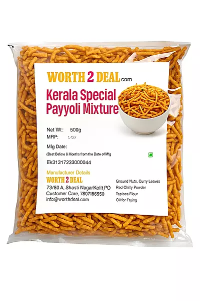 Worth2Deal Kerala Payyoli Mixture 500g pack front view
